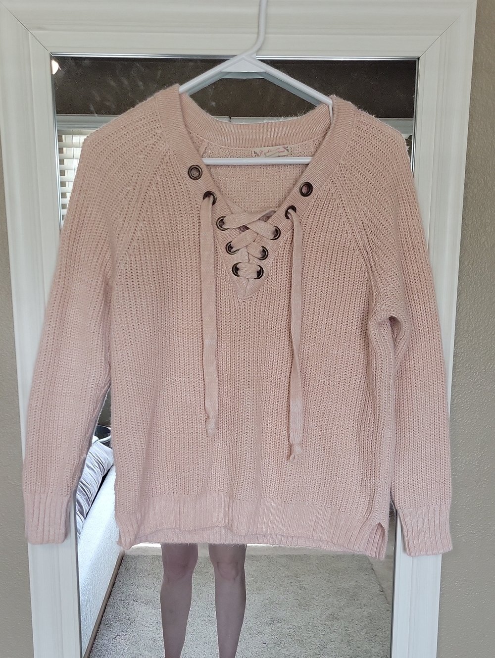 Lace-Up Knit Sweater - Pale Pink